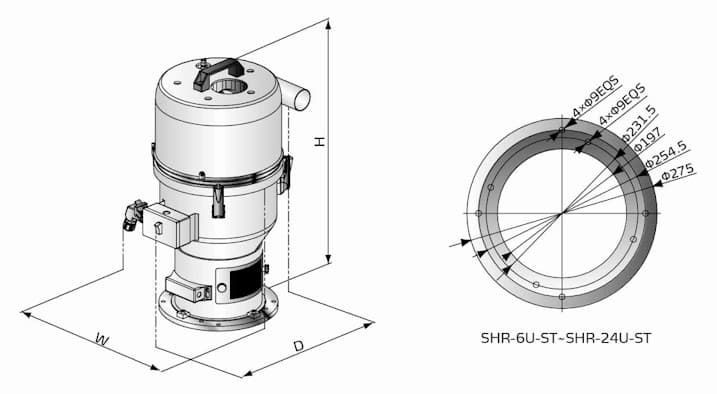 Габаритные размеры бункера приемника SHR-6U-ST