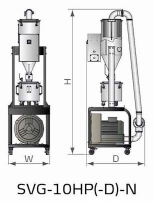 Габаритные размеры вакуумного загрузчика SVG-10HP(-D)-N
