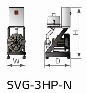 Габаритные размеры вакуумного загрузчика SVG-3HP-N