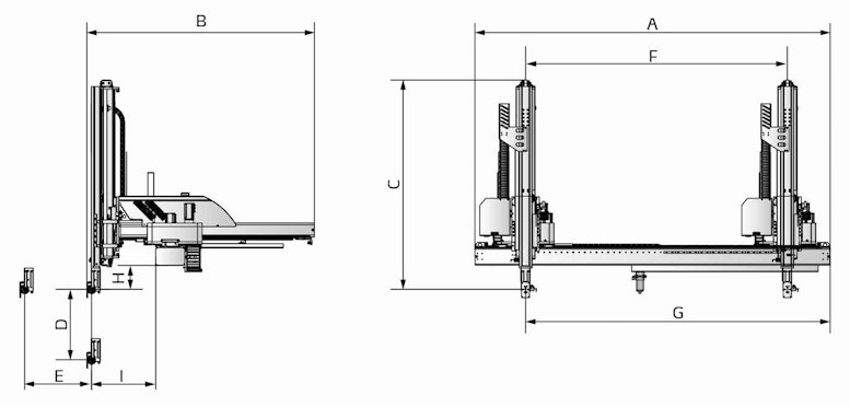 Габаритные размеры трехосевого робота с сервоприводом Шини ST3-1800-2400MT-S-I