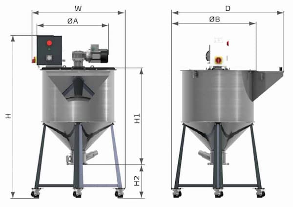 Габаритные размеры накопительного смесителя SSM-160U