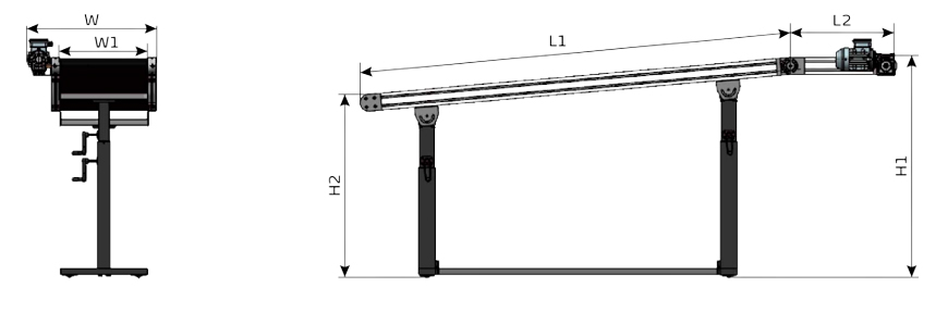 Схематичный рисунок габаритных размеров транспортера для термопластавтомата SAC